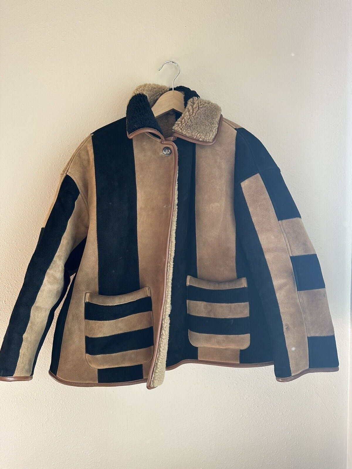 Cawley Studio Avis Sheepskin Stripe Jacket Coat S