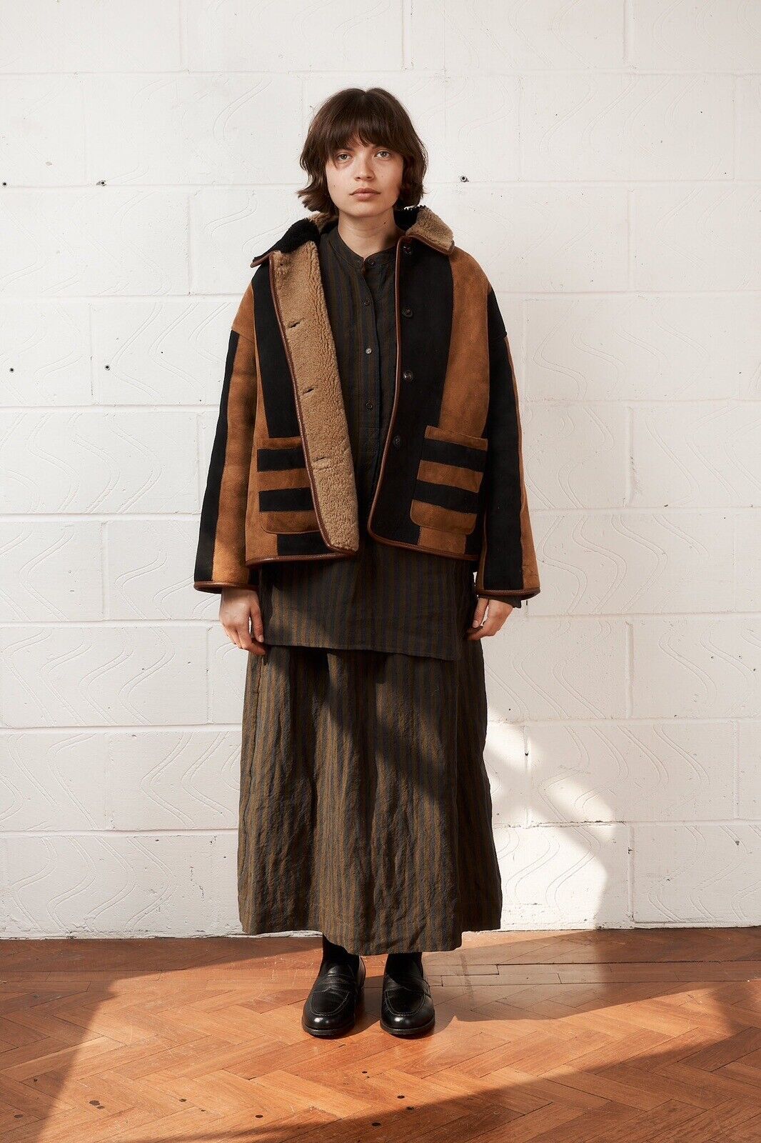 Cawley Studio Avis Sheepskin Stripe Jacket Coat S