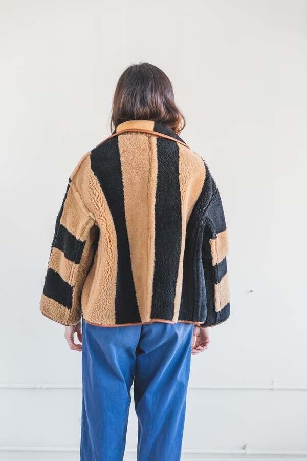 Cawley Studio Avis Sheepskin Stripe Jacket Coat S