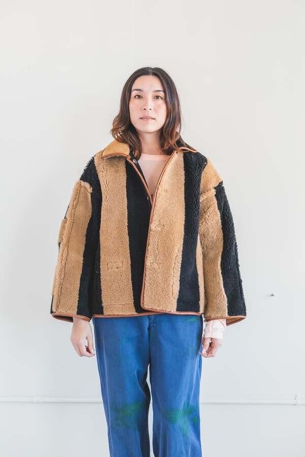 Cawley Studio Avis Sheepskin Stripe Jacket Coat S