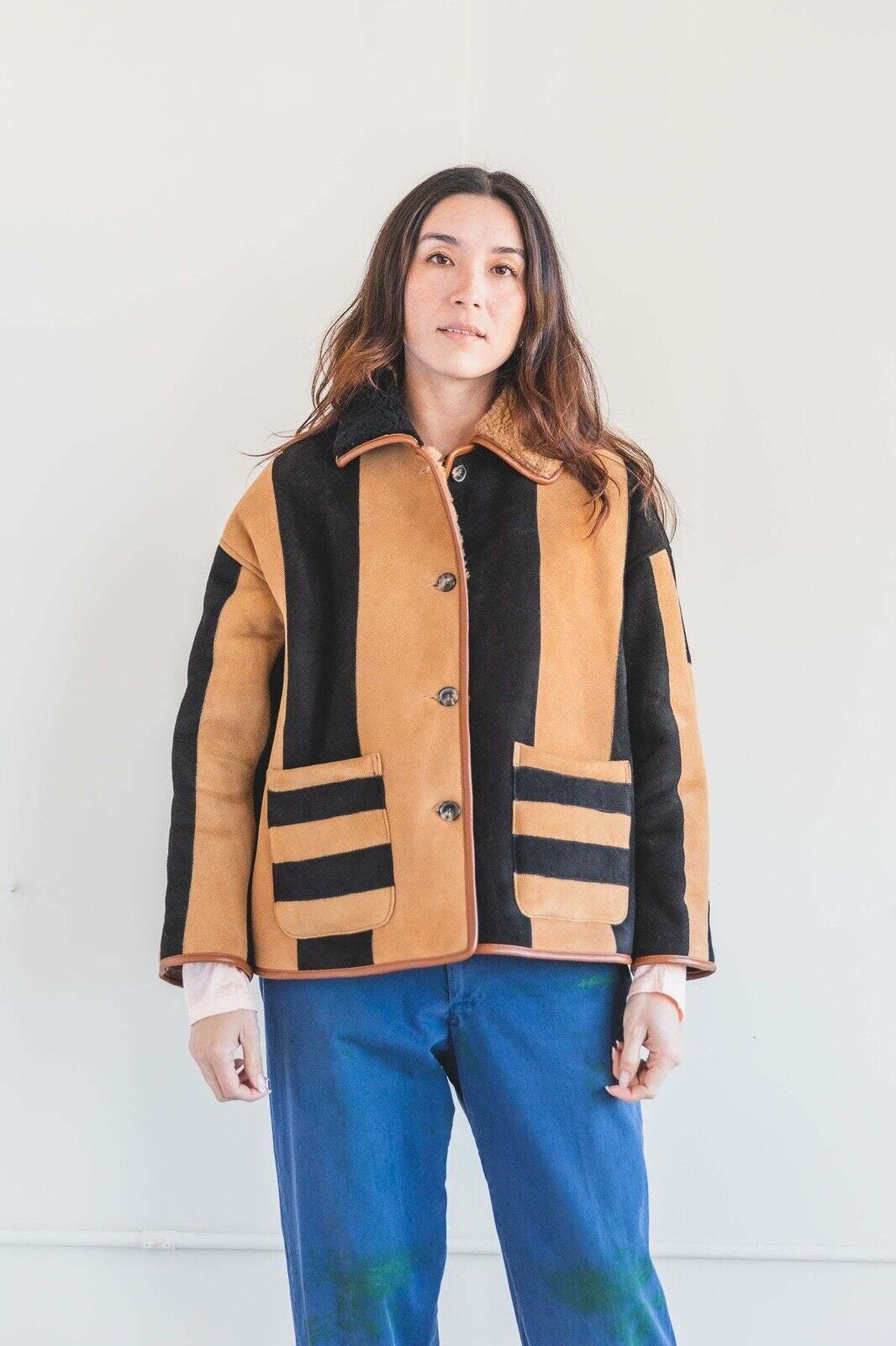 Cawley Studio Avis Sheepskin Stripe Jacket Coat S