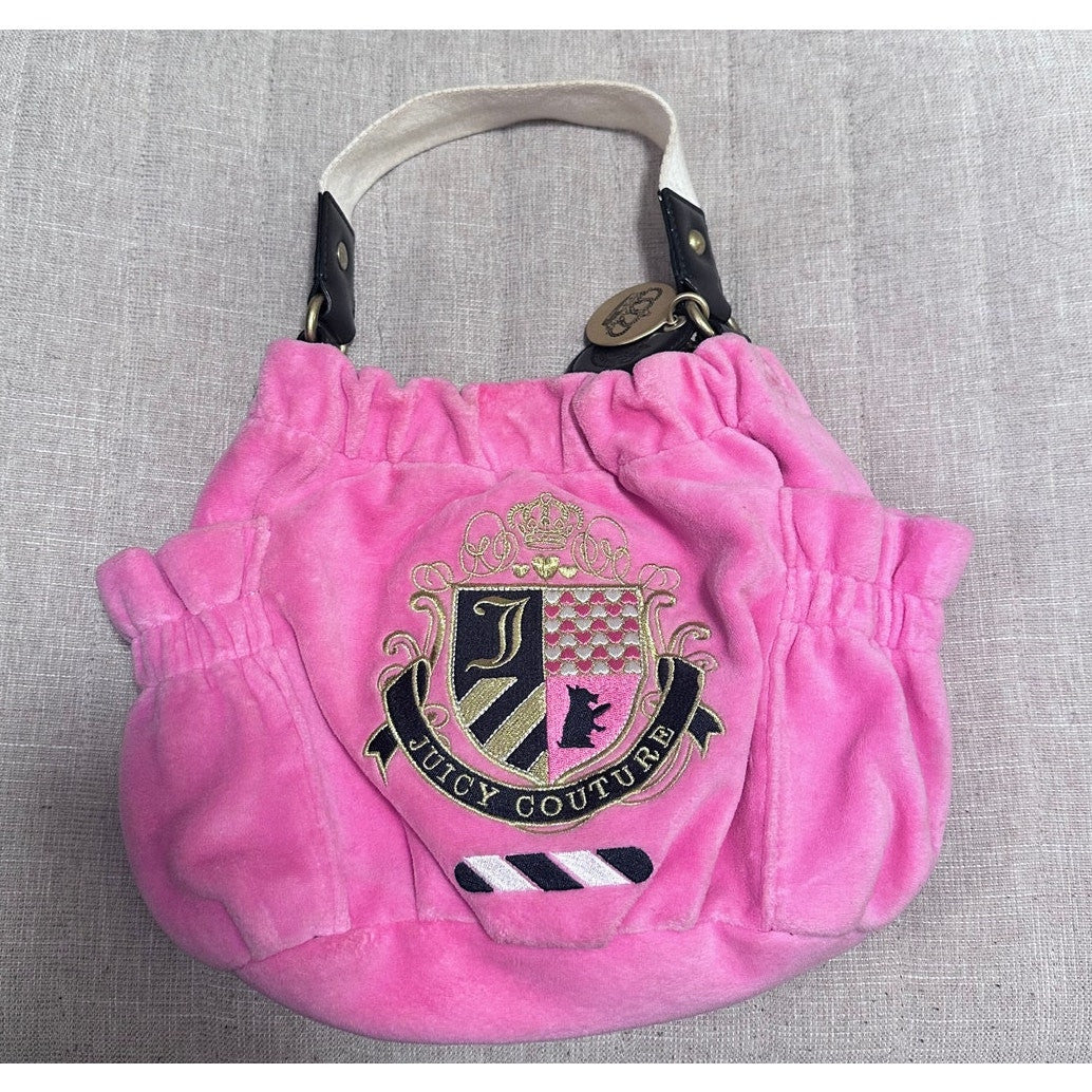 VINTAGE JUICY COUTURE Y2K PINK VELOUR SATCHEL HANDBAG