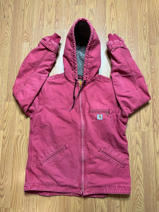 Carhartt Jacket Womens Medium M Pink Detroit Sherpa Lined Jacket Nice Fade