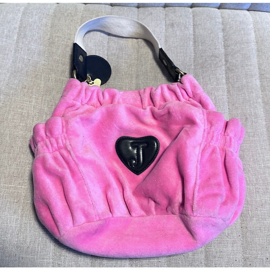 VINTAGE JUICY COUTURE Y2K PINK VELOUR SATCHEL HANDBAG