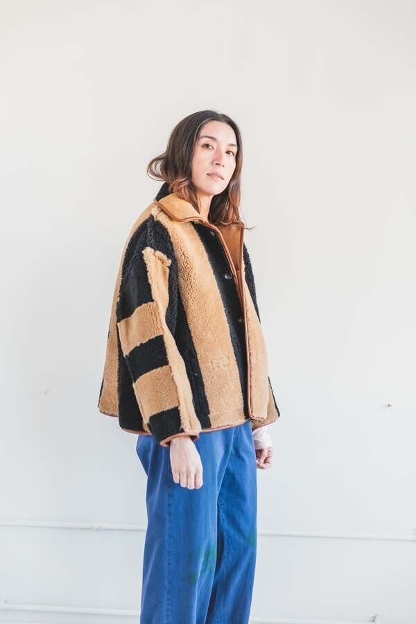 Cawley Studio Avis Sheepskin Stripe Jacket Coat S